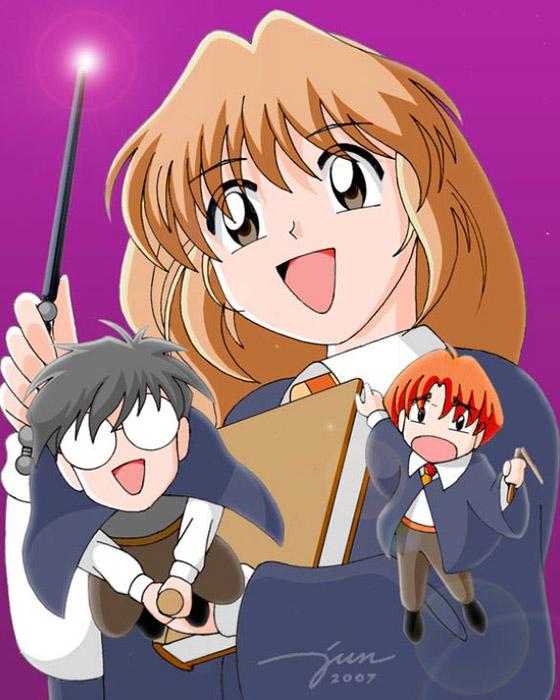 '90s Anime Harry, Ron, And Hermione